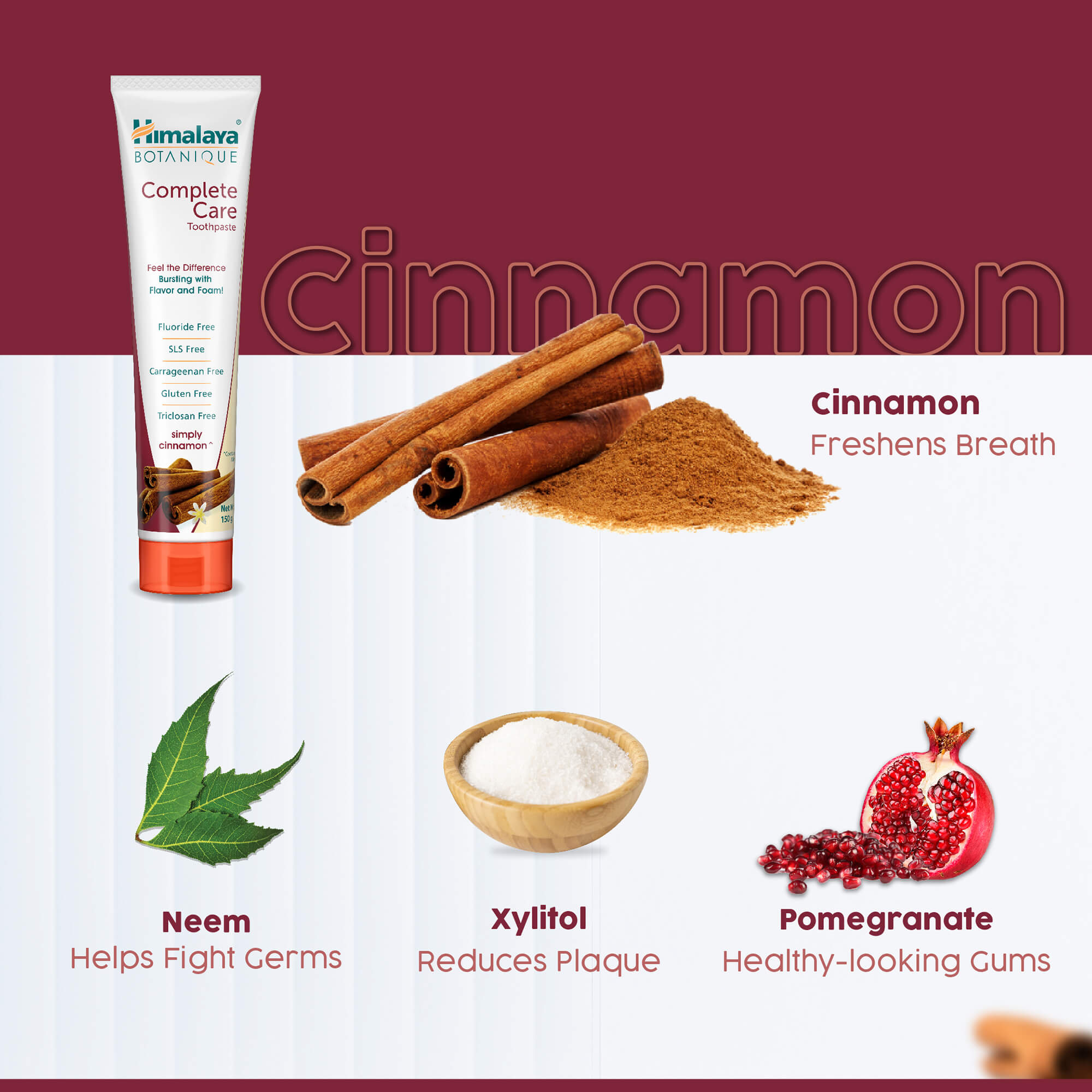  Himalaya BOTANIQUE Complete Care Toothpaste (Simply Cinnamon) - Neem, Xylitol, & Pomegranate