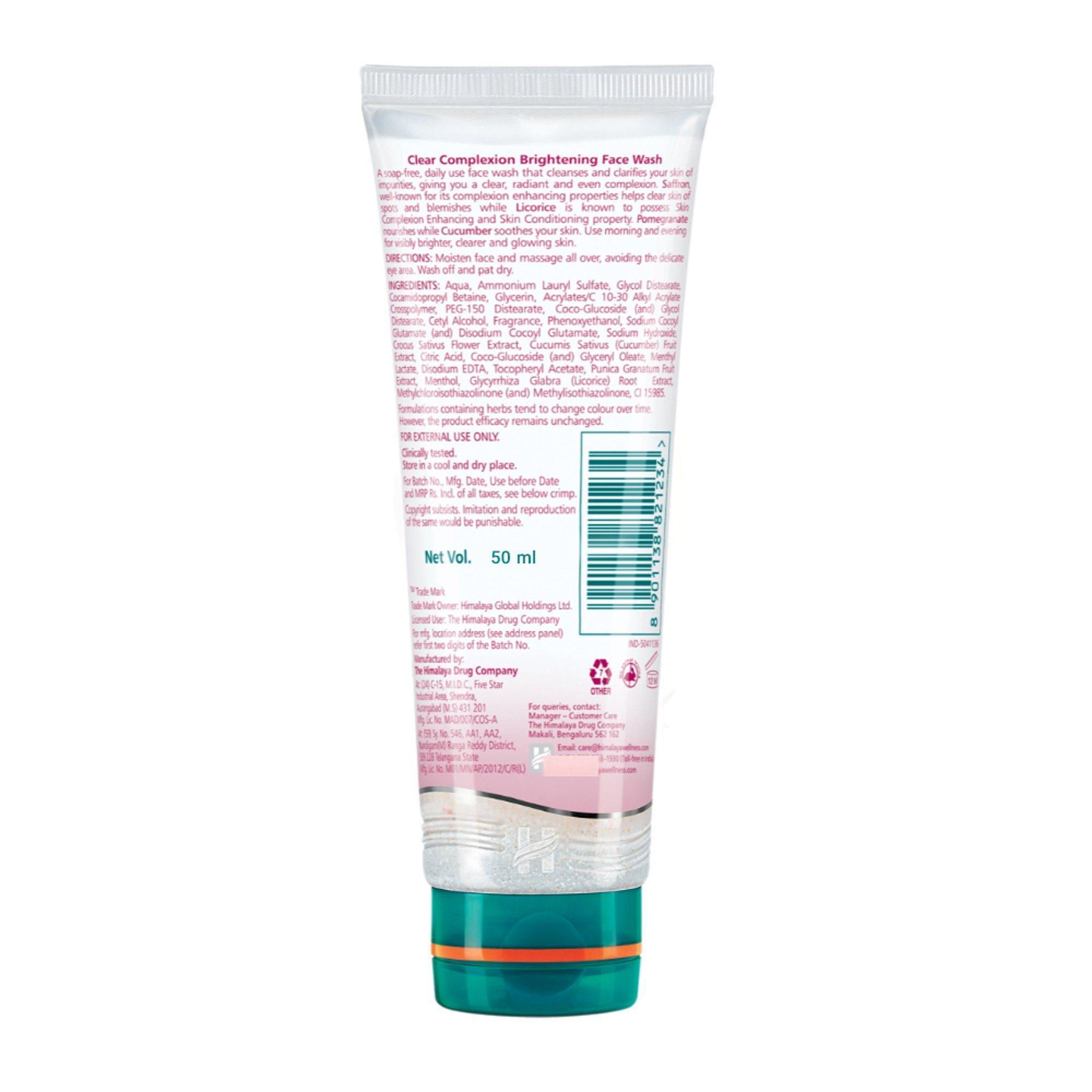 Himalaya Clear Complexion Brightening Face Wash 50ml Ingredients