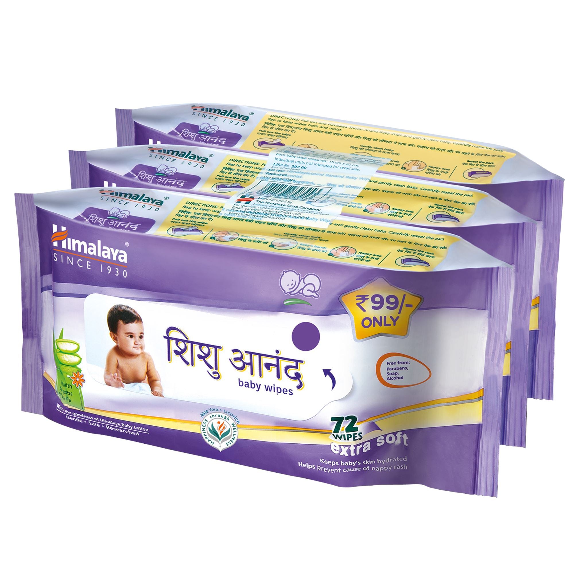 Himalaya Shishu Anand Baby Wipes 72x3 - Gently Cleanses Baby's Diaper Area