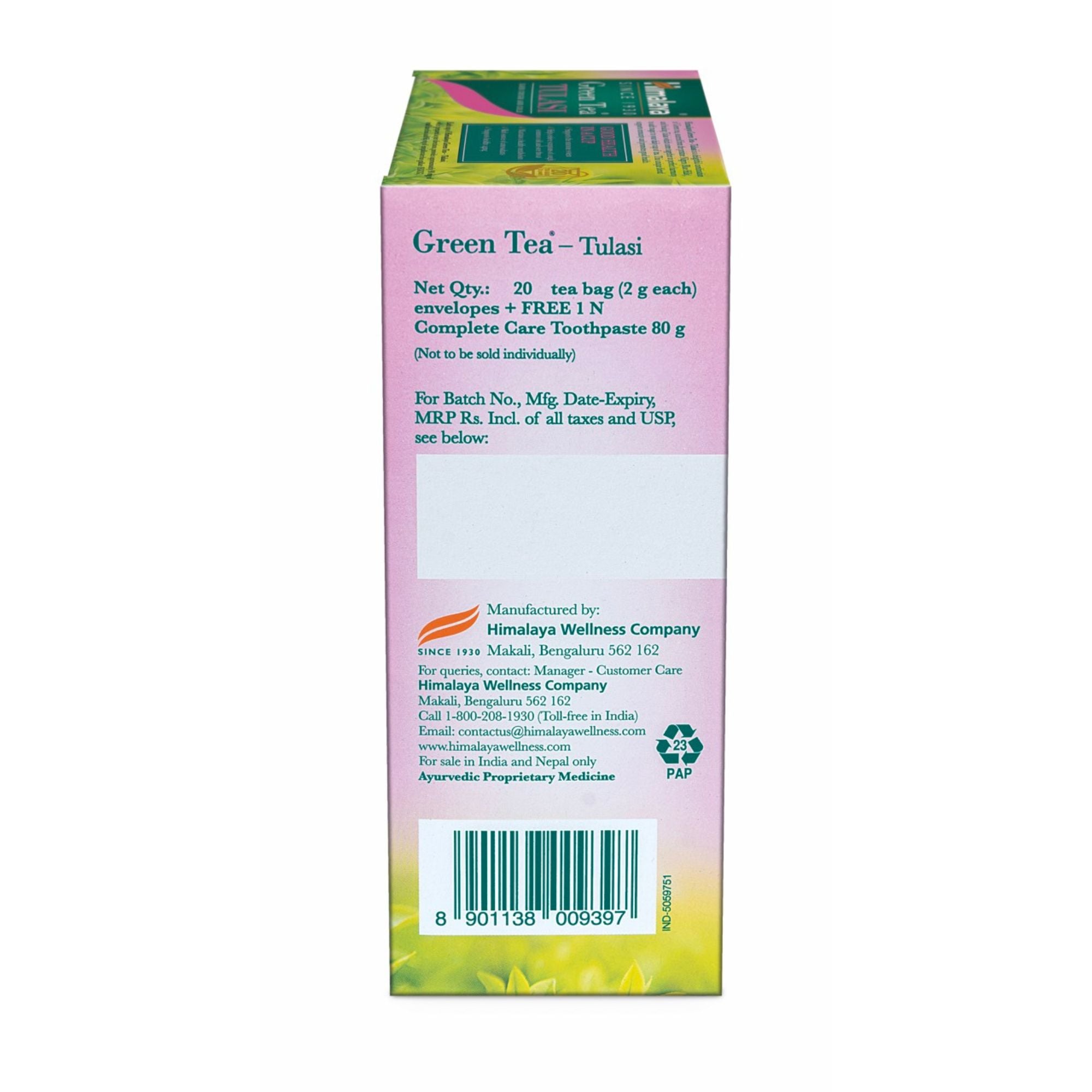 GREEN TEA TULASI 2G´20s + COMPLETE CARE TOOTHPASTE 80G FREE OFFER PACK