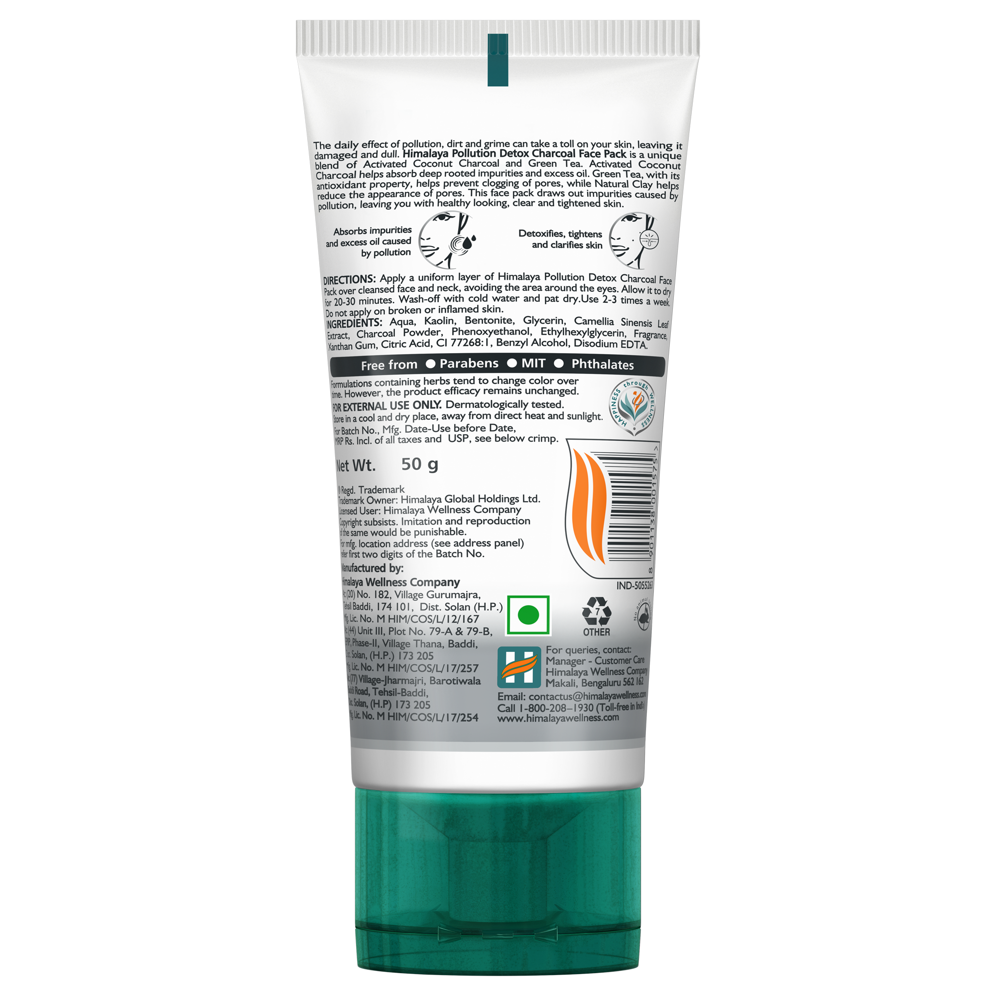 Himalaya Pollution Detox Charcoal Face Pack 50g Ingredients