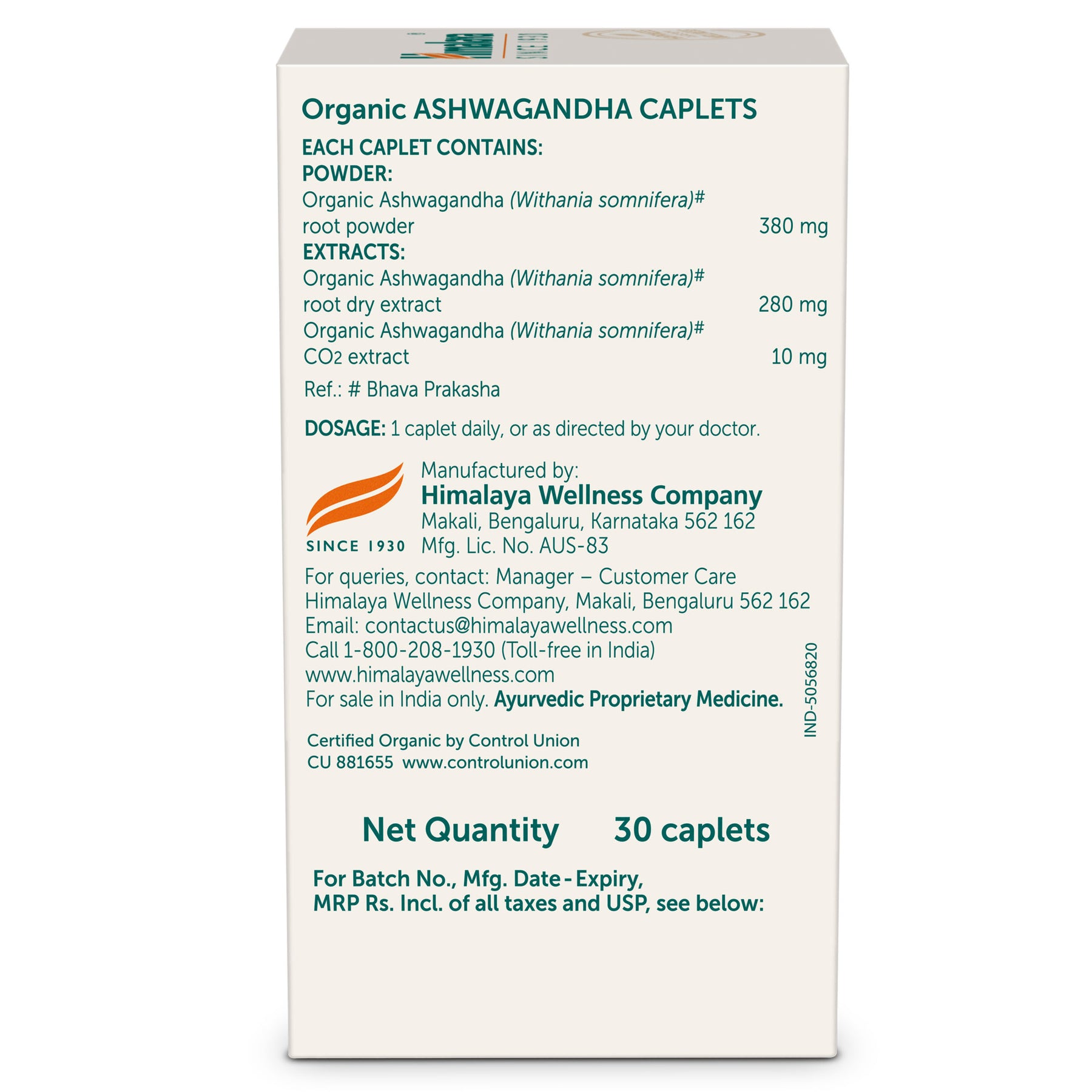 Buy Himalaya Organic Ashwagandha 30 Caplets, 60 Caplets – Himalaya ...