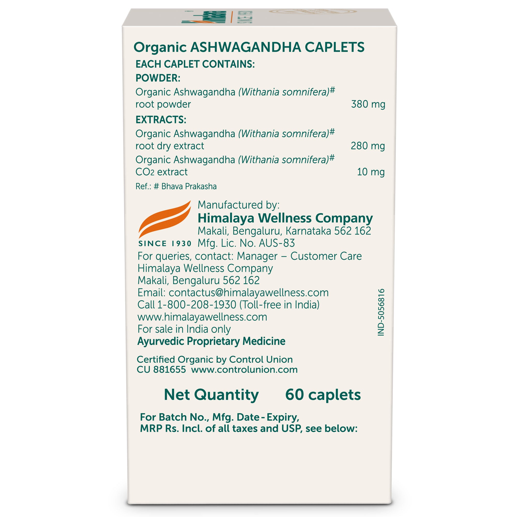 Buy Himalaya Organic Ashwagandha 30 Caplets, 60 Caplets – Himalaya ...
