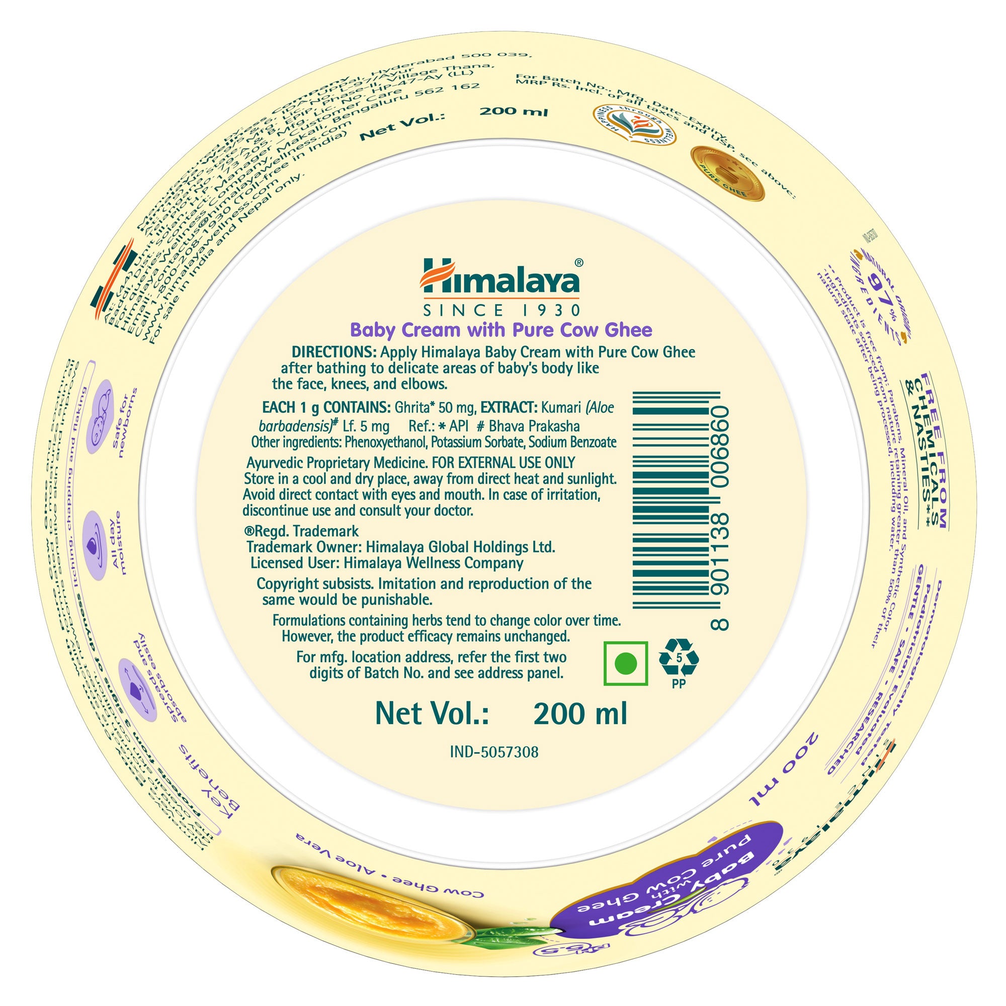 Himalaya Baby Cream With Pure Cow Ghee 200ml Ingredients