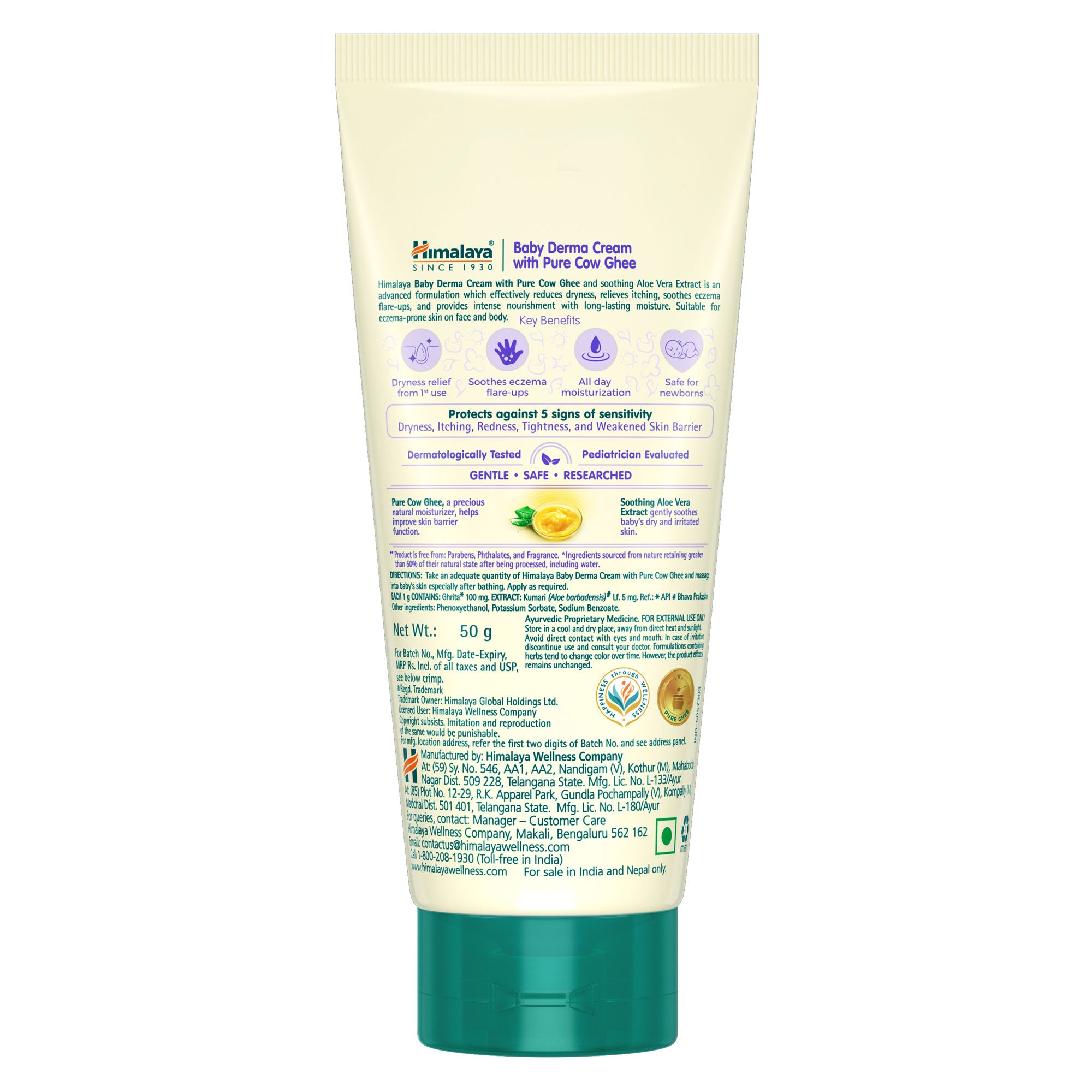 Himalaya Baby Derma Cream with Pure Cow Ghee 50g Tube Back