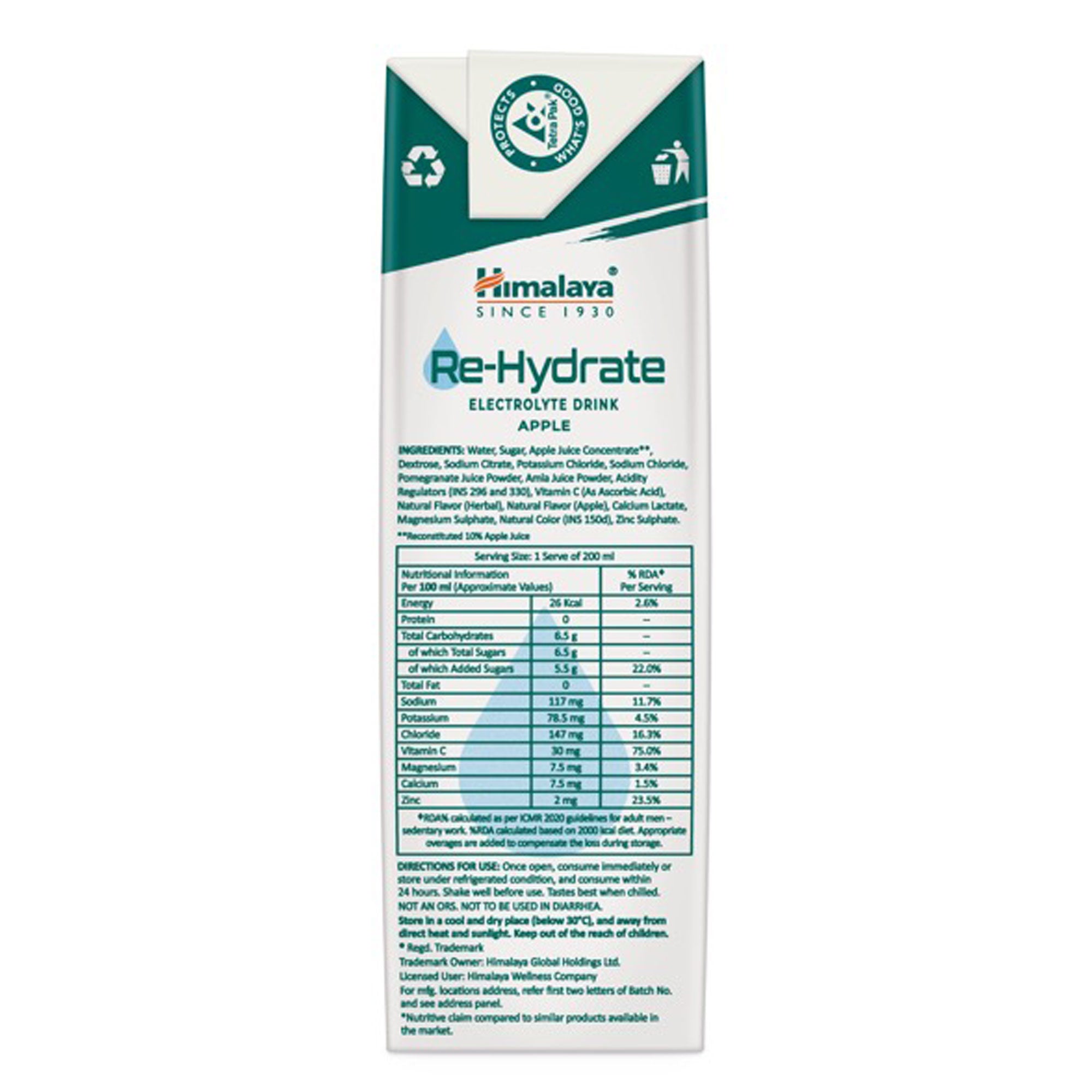 Himalaya Re-Hydrate Apple 200ml Ingredients