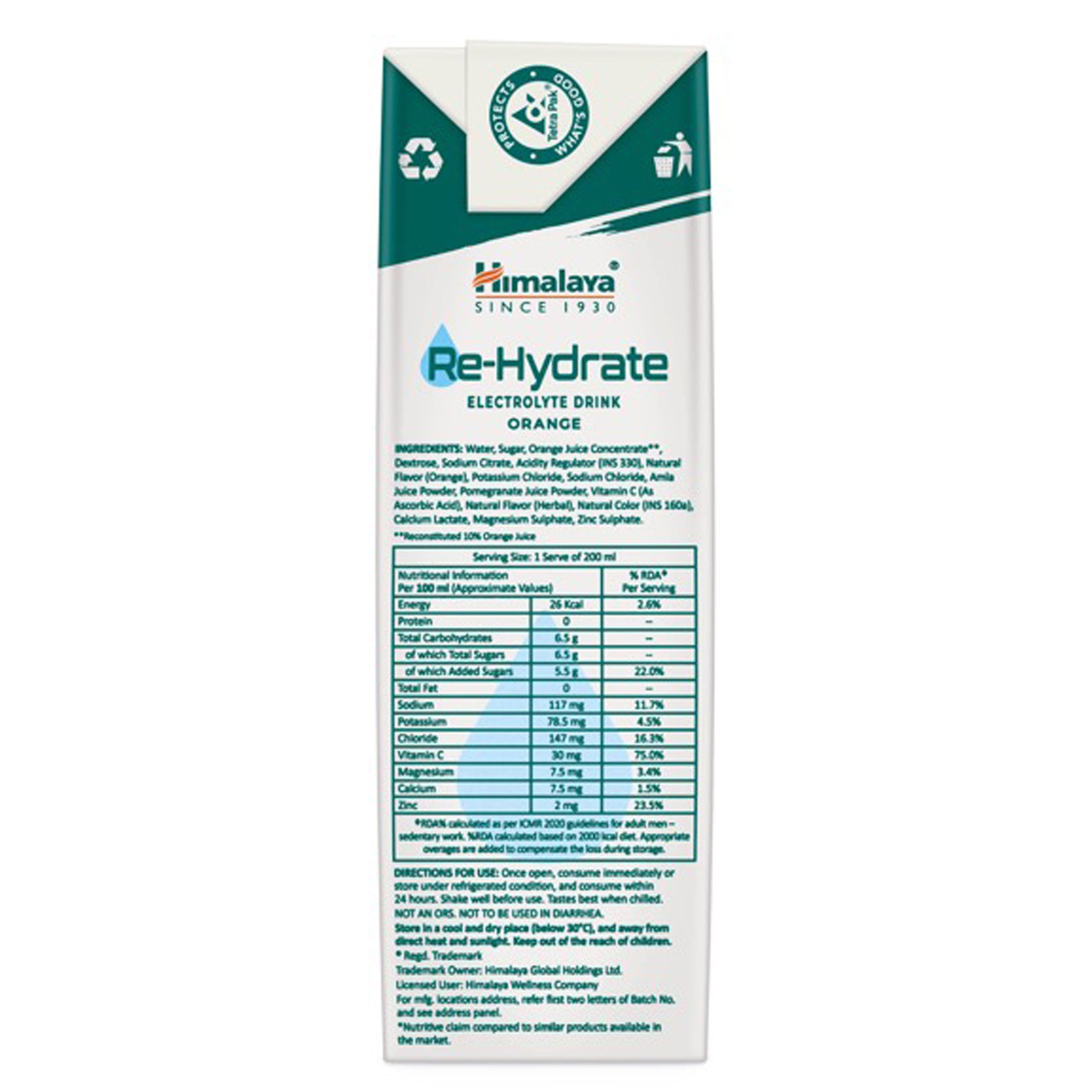 Himalaya Re-Hydrate Orange 200ml Ingredients