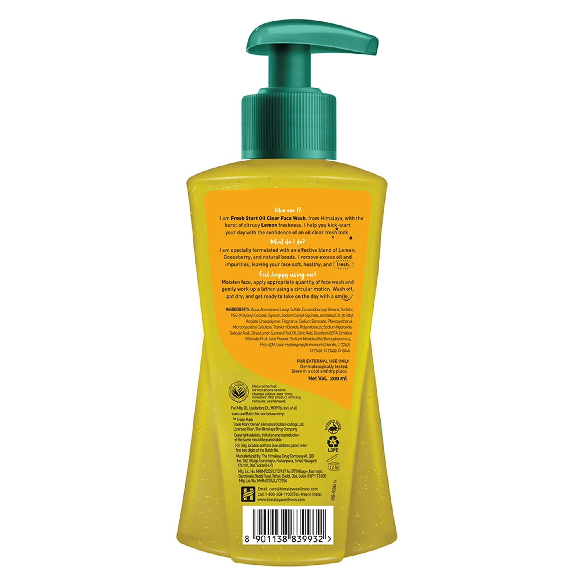 Himalaya Fresh Start Oil Clear Lemon Face Wash 200ml Ingredients
