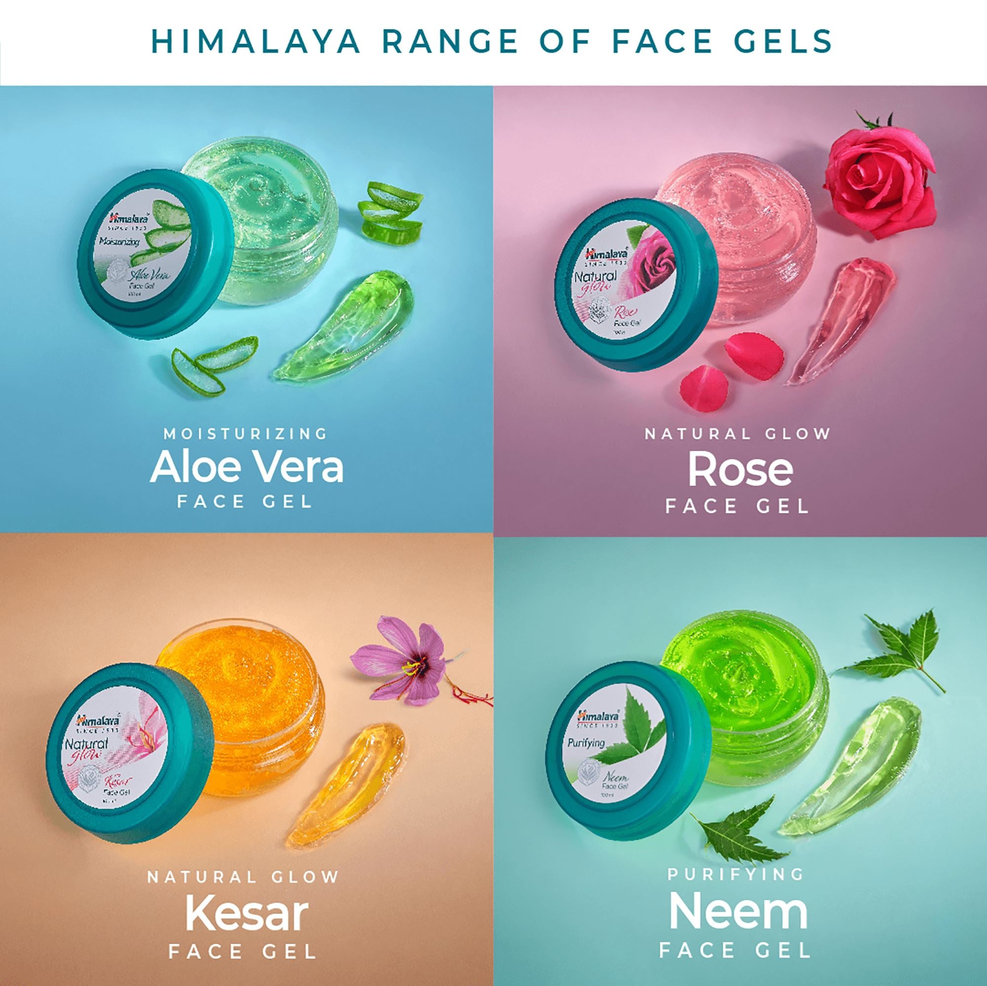 Himalaya Face Gel Range - Aloe Vera, Rose, Kesar, and Neem