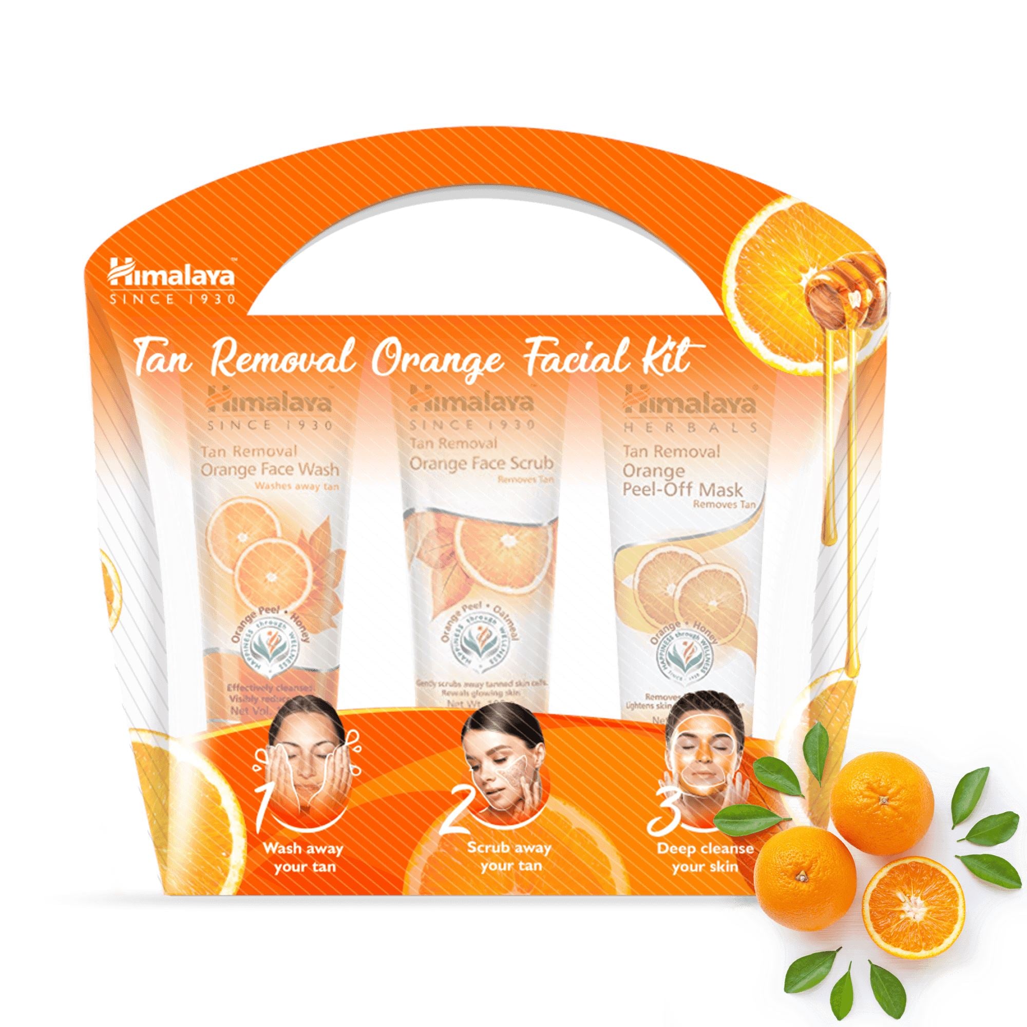 Himalaya Tan Removal Orange Facial Kit - Tan Removal Orange face wash, face scrub, and peel-off mask