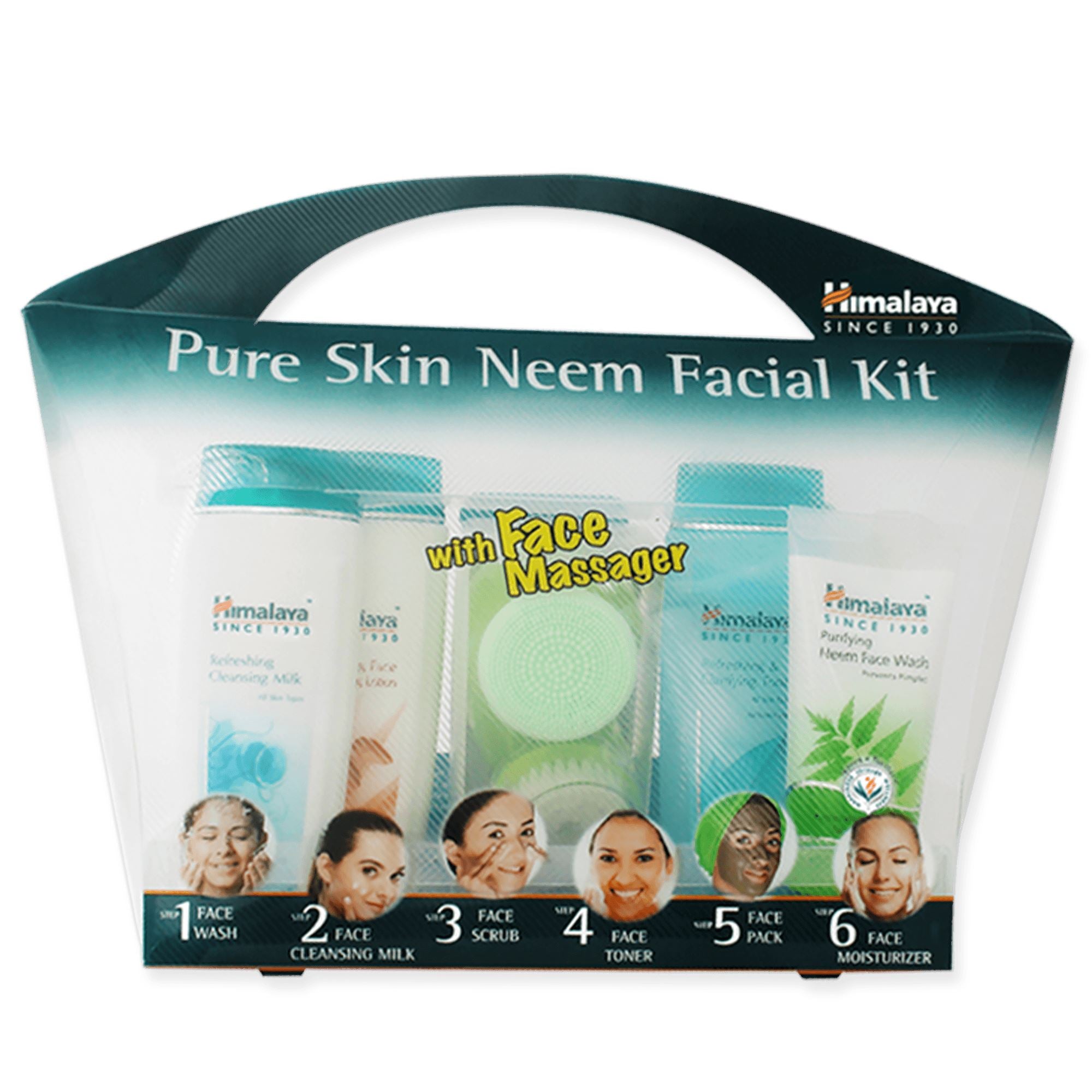 Himalaya Pure Skin Neem Facial Massager kit - Face wash, cleansing milk, scrub, toner, face pack, & lotion